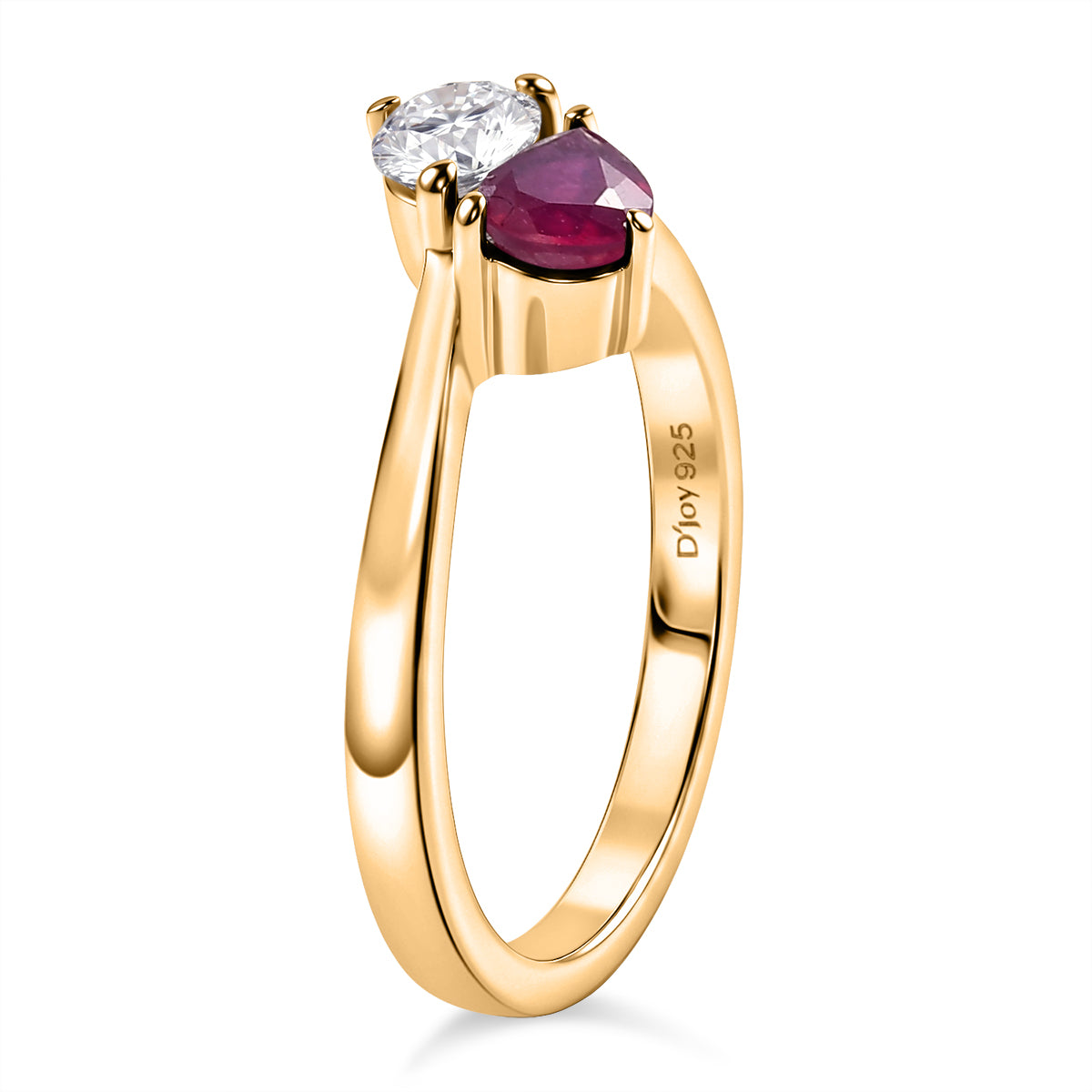 D'Joy African Ruby &amp; Moissanite Toi-et-Moi Ring in 18K Vermeil Yellow Gold Plated Sterling Silver 1.00 Ct. 8574093 4