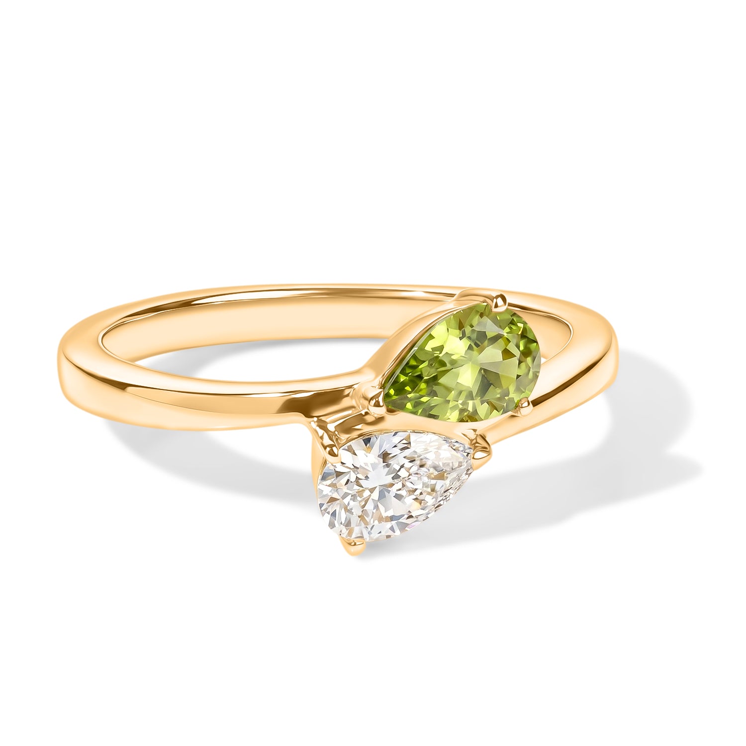 Royal Bali Collection - D'Joy Peridot &amp; Moissanite Toi-et-Moi Ring in 18K Vermeil Yellow Gold Plated Sterling Silver 8574116 0