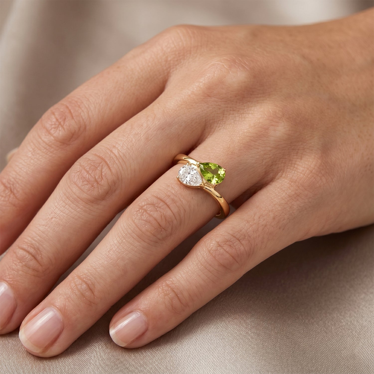 Royal Bali Collection - D'Joy Peridot &amp; Moissanite Toi-et-Moi Ring in 18K Vermeil Yellow Gold Plated Sterling Silver 8574117 2