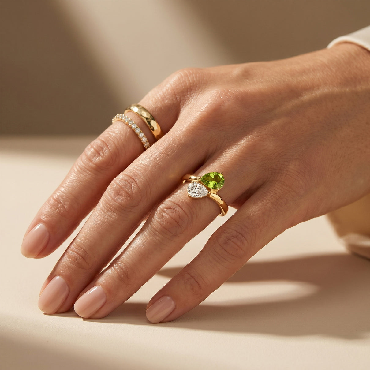 Royal Bali Collection - D'Joy Peridot &amp; Moissanite Toi-et-Moi Ring in 18K Vermeil Yellow Gold Plated Sterling Silver 8574124 3