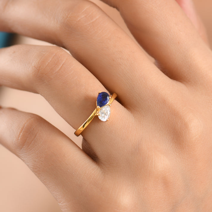 D'Joy Masoala Sapphire &amp; Moissanite Toi-et-Moi Ring in 18K Vermeil Yellow Gold Plated Sterling Silver 1.00 Ct. 8574159 2