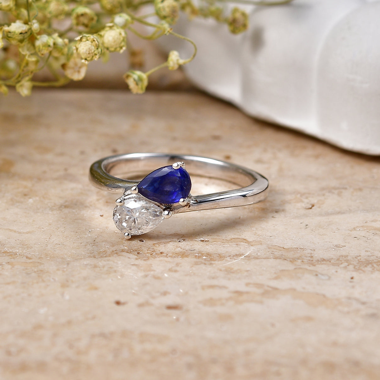 D'Joy - Masoala Sapphire &amp; Moissanite Toi-et-Moi Ring in Rhodium Overlay Sterling Silver 1.00 Ct. 8574175 3