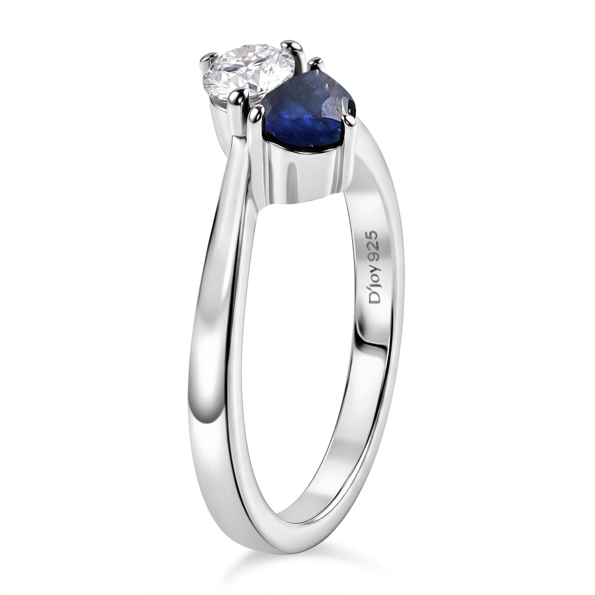 D'Joy - Masoala Sapphire &amp; Moissanite Toi-et-Moi Ring in Rhodium Overlay Sterling Silver 1.00 Ct. 8574175 4