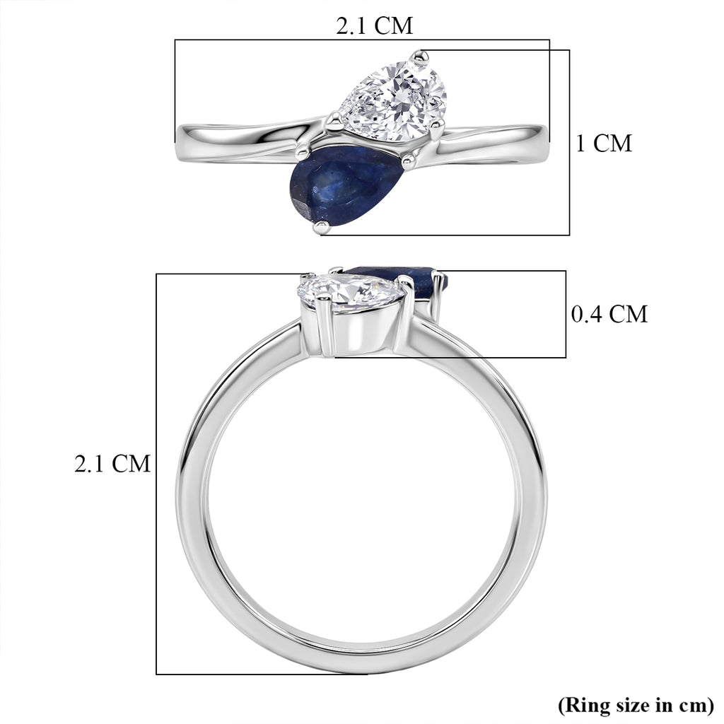 D'Joy - Masoala Sapphire & Moissanite Toi-et-Moi Ring in Rhodium Overlay Sterling Silver 1.00 Ct._8574175_5