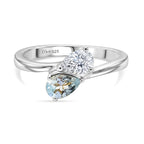 D'Joy - Skyblue Topaz & Moissanite Toi-et-Moi Ring in Rhodium Overlay Sterling Silver_8574244