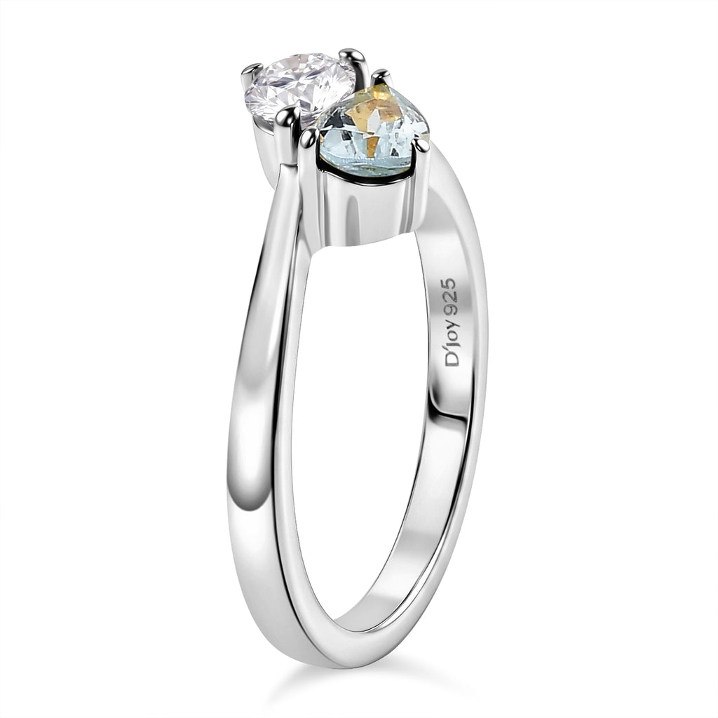 D'Joy - Skyblue Topaz & Moissanite Toi-et-Moi Ring in Rhodium Overlay Sterling Silver_8574244_3