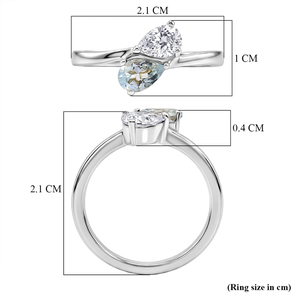 D'Joy - Skyblue Topaz & Moissanite Toi-et-Moi Ring in Rhodium Overlay Sterling Silver_8574244_5