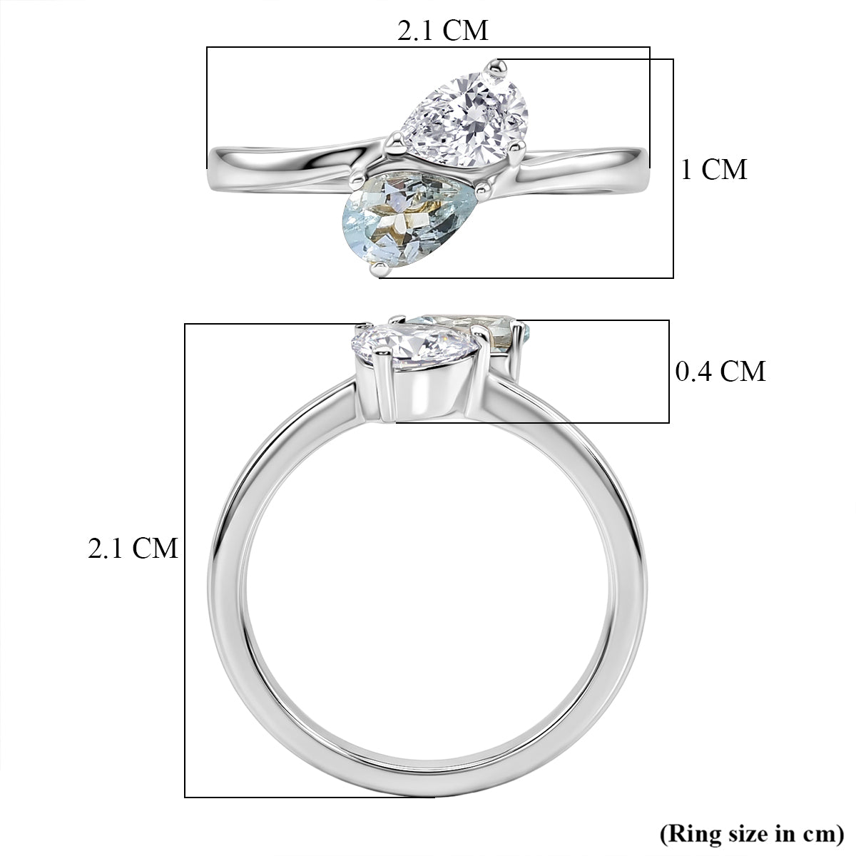 D'Joy - Skyblue Topaz &amp; Moissanite Toi-et-Moi Ring in Rhodium Overlay Sterling Silver 8574244 6