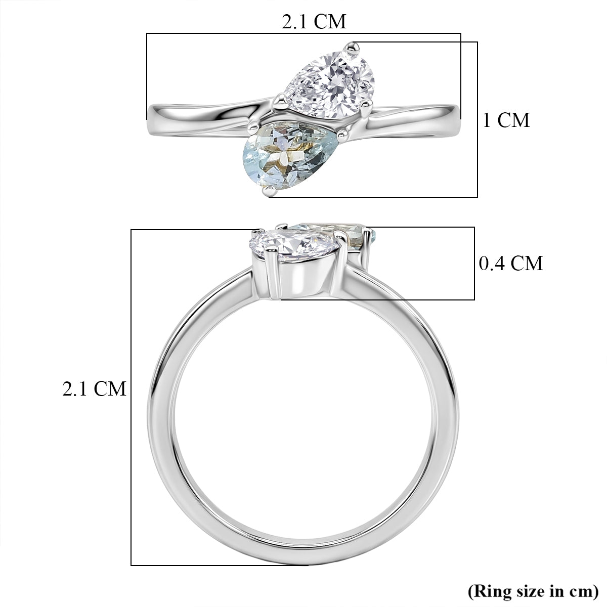 D'Joy - Skyblue Topaz &amp; Moissanite Toi-et-Moi Ring in Rhodium Overlay Sterling Silver 8574245 5
