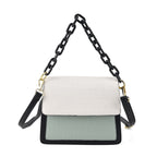 Designer Inspired - Colourblocked Crossbody Bag with Chunky Chain Top Handle & Detachable Shoulder Strap - Light Green Black & White_8574390