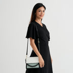 Designer Inspired - Colourblocked Crossbody Bag with Chunky Chain Top Handle & Detachable Shoulder Strap - Light Green Black & White_8574390_1