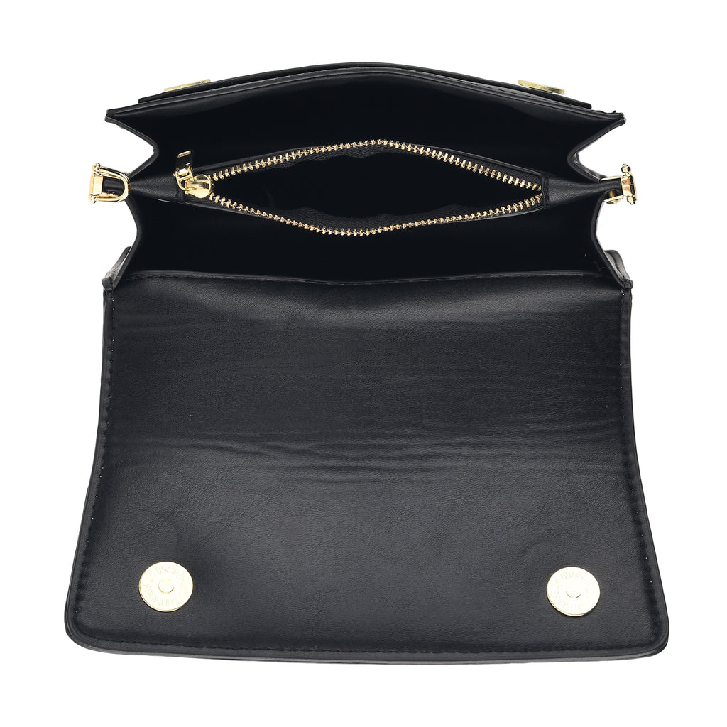 Designer Inspired - Colourblocked Crossbody Bag with Chunky Chain Top Handle & Detachable Shoulder Strap - Light Green Black & White_8574390_4