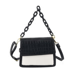 Designer Inspired - Colourblocked Crossbody Bag with Chunky Chain Top Handle & Detachable Shoulder Strap - Black & White_8574392