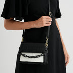 Designer Inspired - Colourblocked Crossbody Bag with Chunky Chain Top Handle & Detachable Shoulder Strap - Black & White_8574392_2