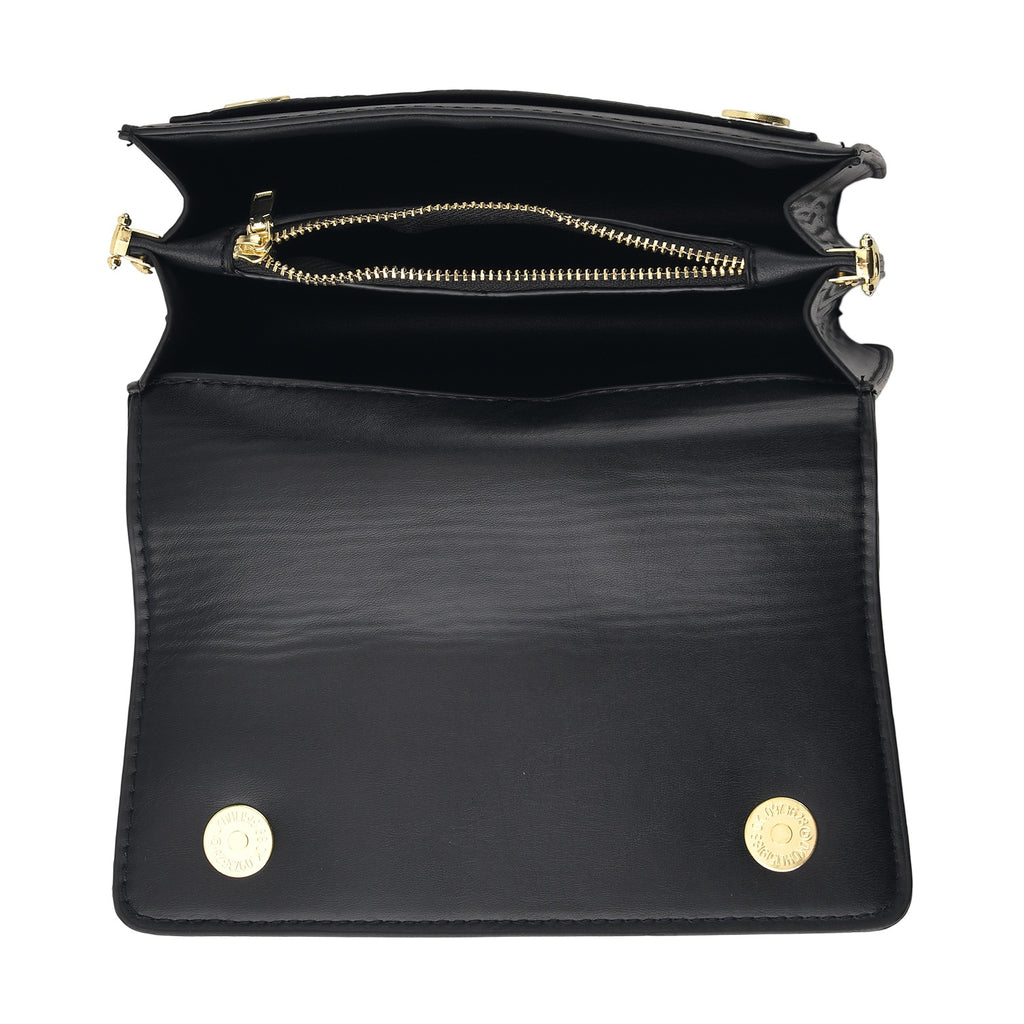 Designer Inspired - Colourblocked Crossbody Bag with Chunky Chain Top Handle & Detachable Shoulder Strap - Black & White_8574392_4