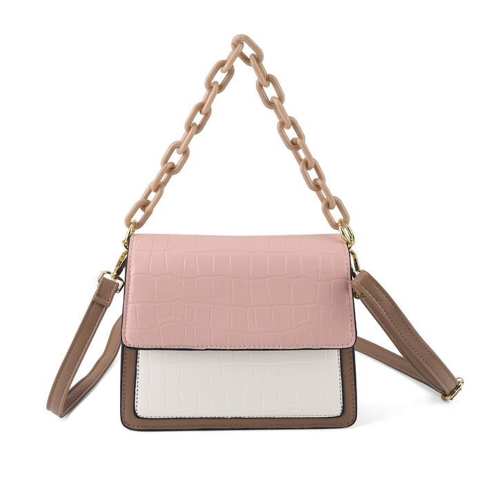 Designer Inspired - Colourblocked Crossbody Bag with Chunky Chain Top Handle &amp; Detachable Shoulder Strap - Pink &amp; White 8574393 1