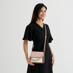 Designer Inspired - Colourblocked Crossbody Bag with Chunky Chain Top Handle & Detachable Shoulder Strap - Pink & White_8574393_1
