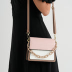 Designer Inspired - Colourblocked Crossbody Bag with Chunky Chain Top Handle & Detachable Shoulder Strap - Pink & White_8574393_2