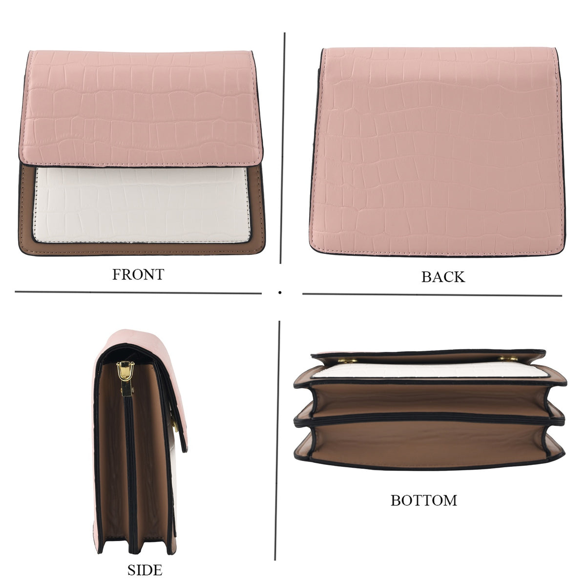 Designer Inspired - Colourblocked Crossbody Bag with Chunky Chain Top Handle &amp; Detachable Shoulder Strap - Pink &amp; White V32635913 4