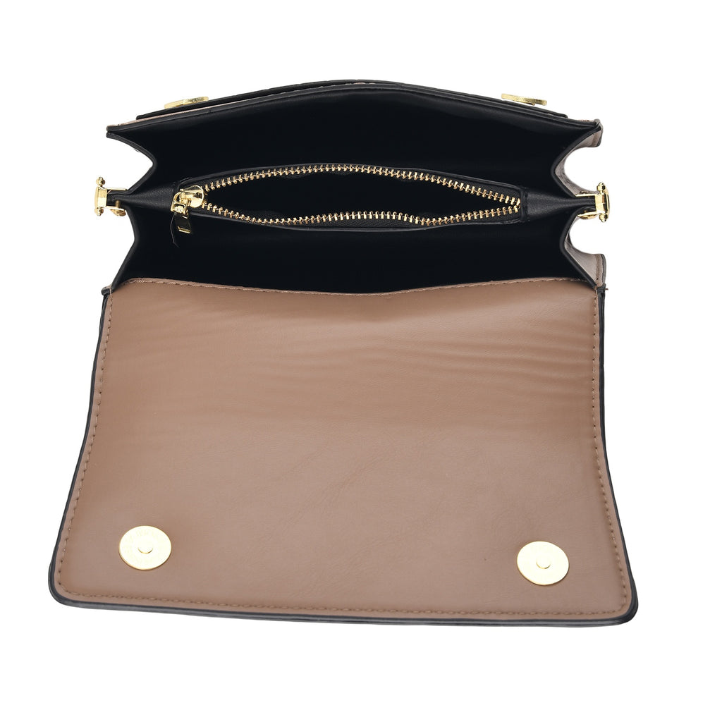 Designer Inspired - Colourblocked Crossbody Bag with Chunky Chain Top Handle & Detachable Shoulder Strap - Pink & White_8574393_4