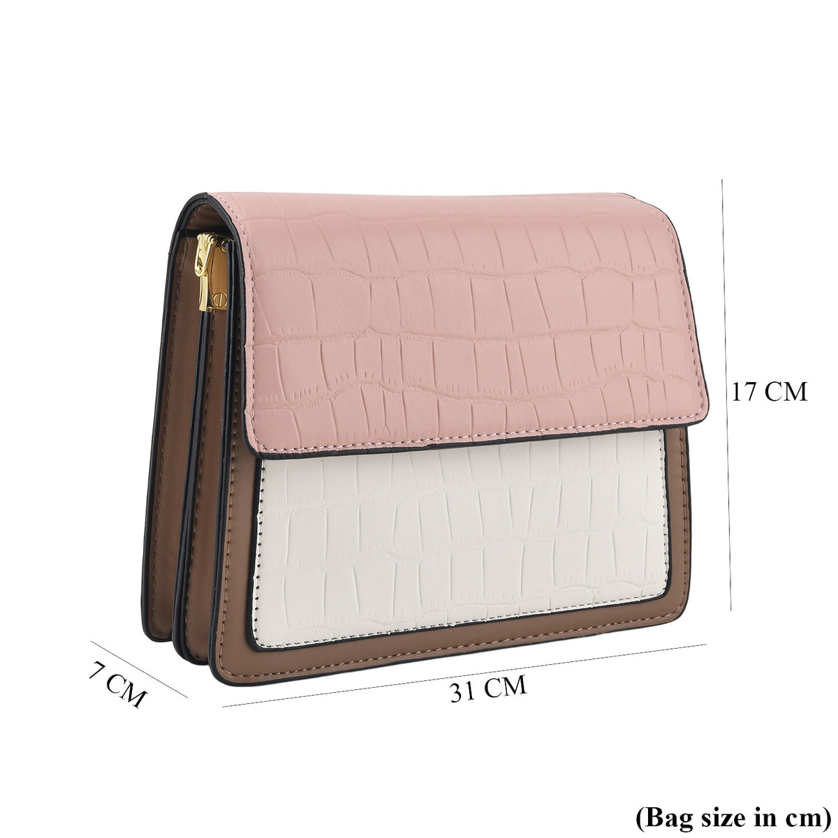 Designer Inspired - Colourblocked Crossbody Bag with Chunky Chain Top Handle &amp; Detachable Shoulder Strap - Pink &amp; White V32635913 6