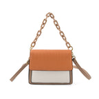 Designer Inspired - Colourblocked Crossbody Bag with Chunky Chain Top Handle & Detachable Shoulder Strap - Orange White & Brown_8574409