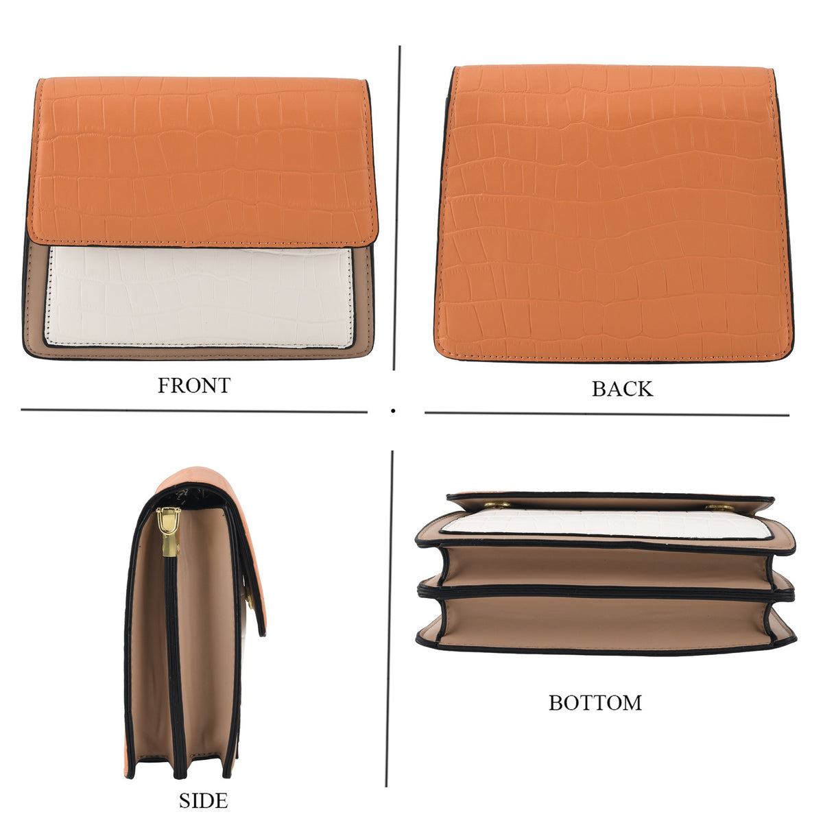 Designer Inspired - Colourblocked Crossbody Bag with Chunky Chain Top Handle &amp; Detachable Shoulder Strap - Orange White &amp; Brown V32636196 4