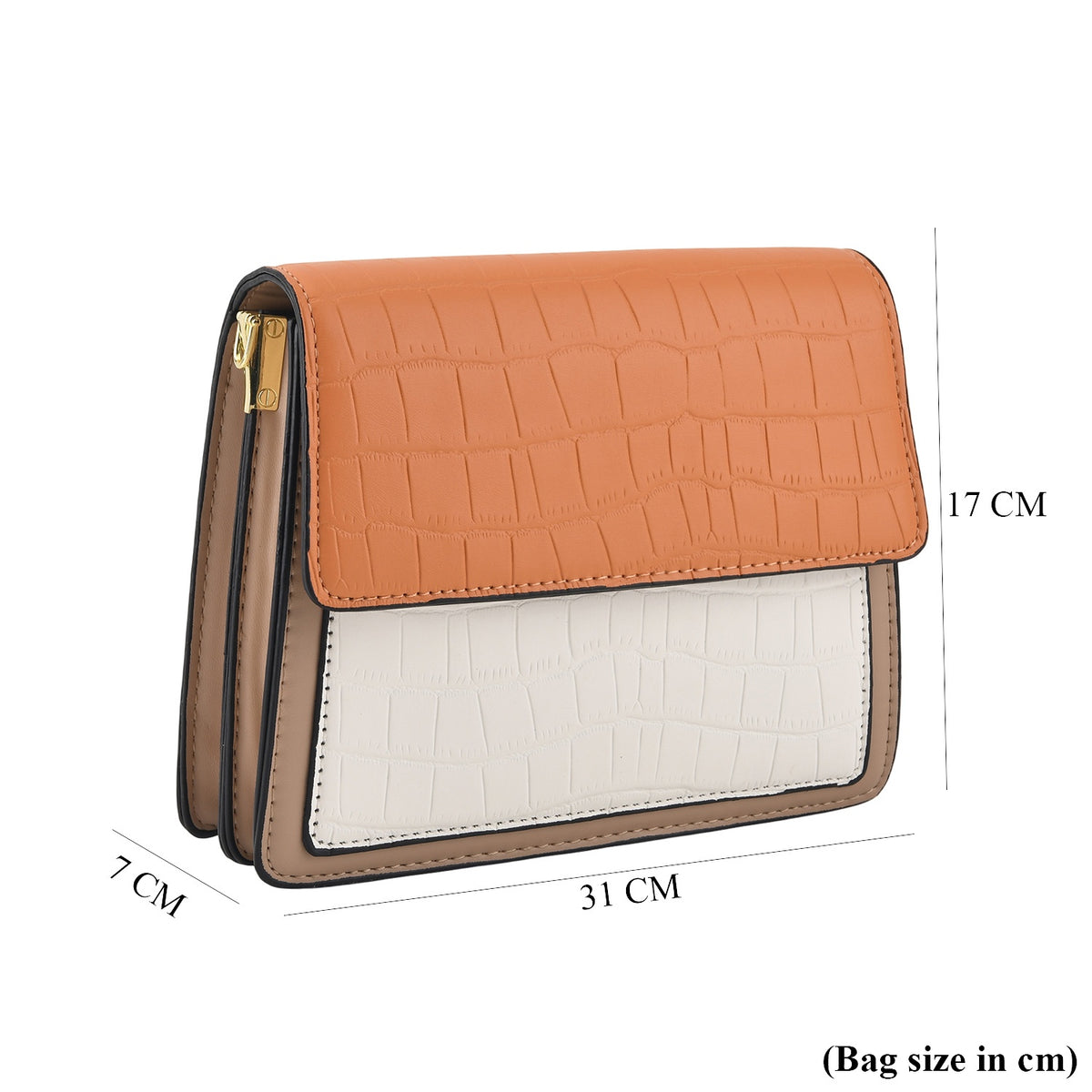 Designer Inspired - Colourblocked Crossbody Bag with Chunky Chain Top Handle &amp; Detachable Shoulder Strap - Orange White &amp; Brown V32636196 6