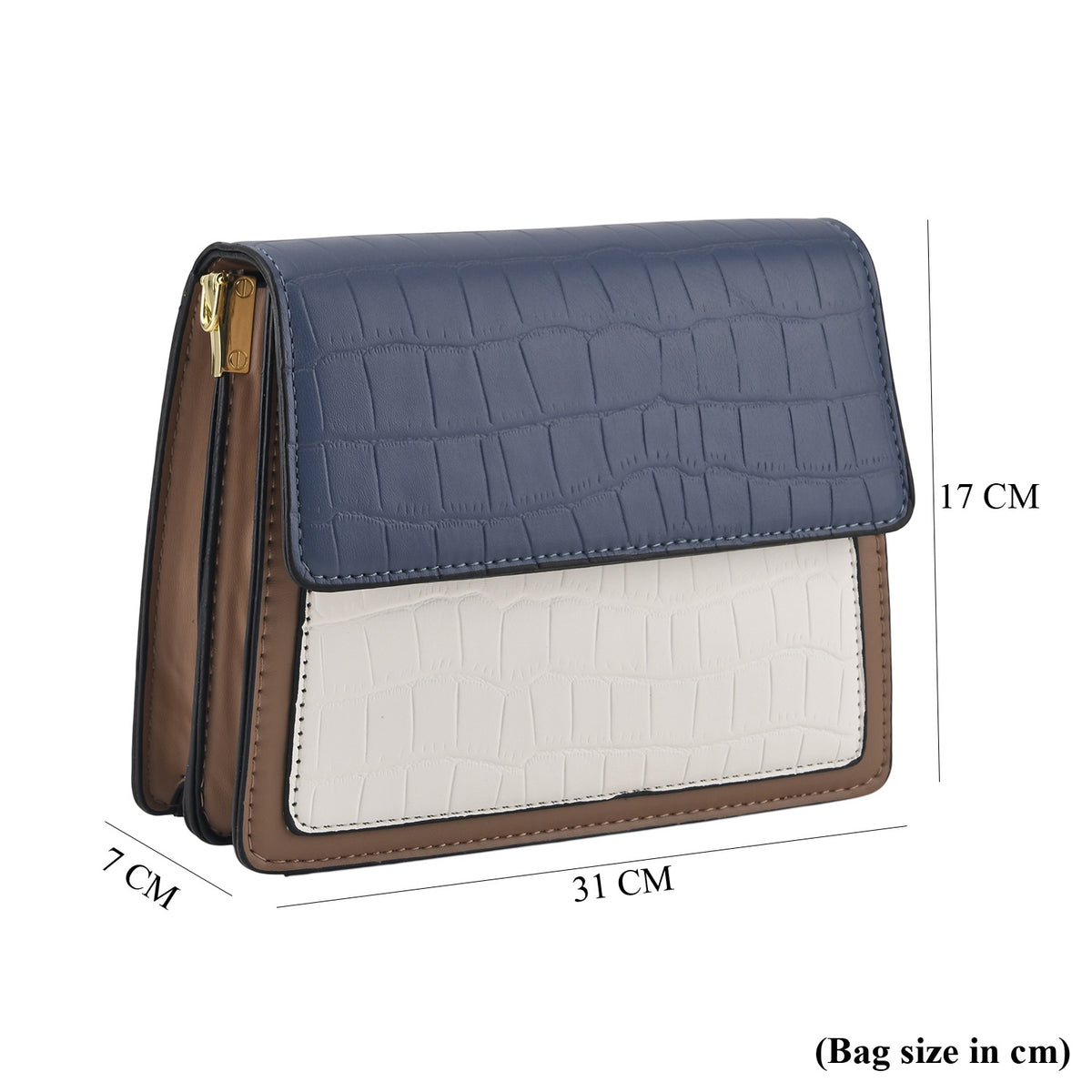 Designer Inspired - Colourblocked Crossbody Bag with Chunky Chain Top Handle &amp; Detachable Shoulder Strap - Dusty Blue, White &amp; Brown V32638503 6