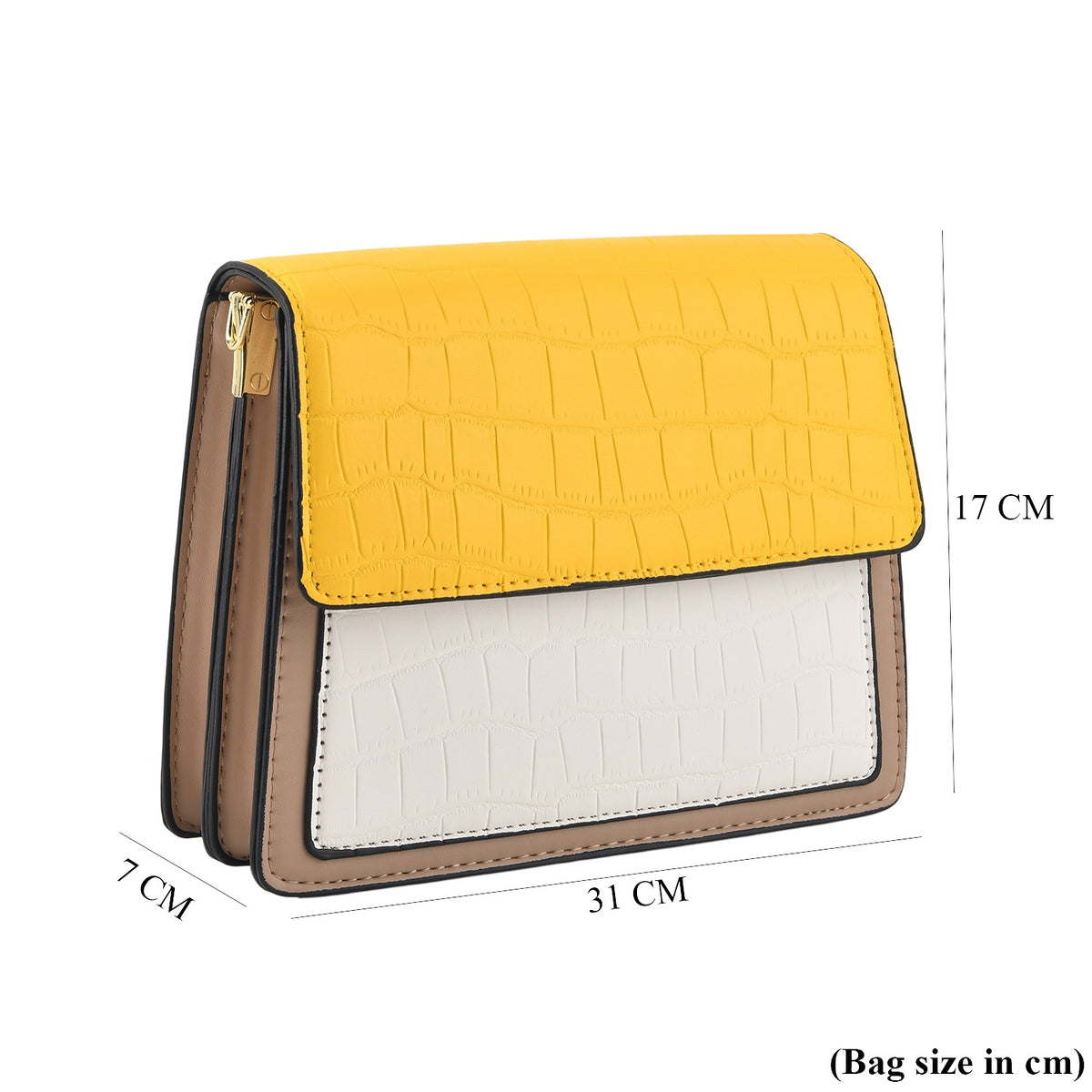 Designer Inspired - Colourblocked Crossbody Bag with Chunky Chain Top Handle &amp; Detachable Shoulder Strap - Yellow, White &amp; Brown V32638500 6