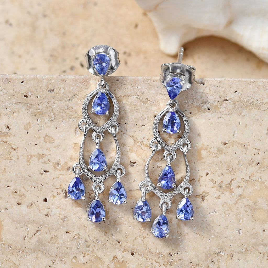 D'Joy - Tanzanite Dangling Earring with Push Back in Rhodium Overlay Sterling Silver 2.04 Ct._8574437_2