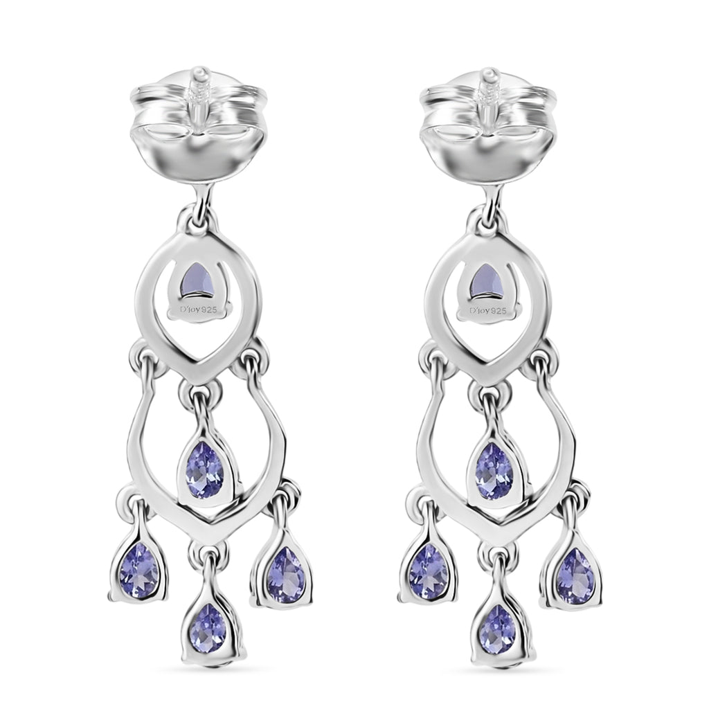 D'Joy - Tanzanite Dangling Earring with Push Back in Rhodium Overlay Sterling Silver 2.04 Ct._8574437_4