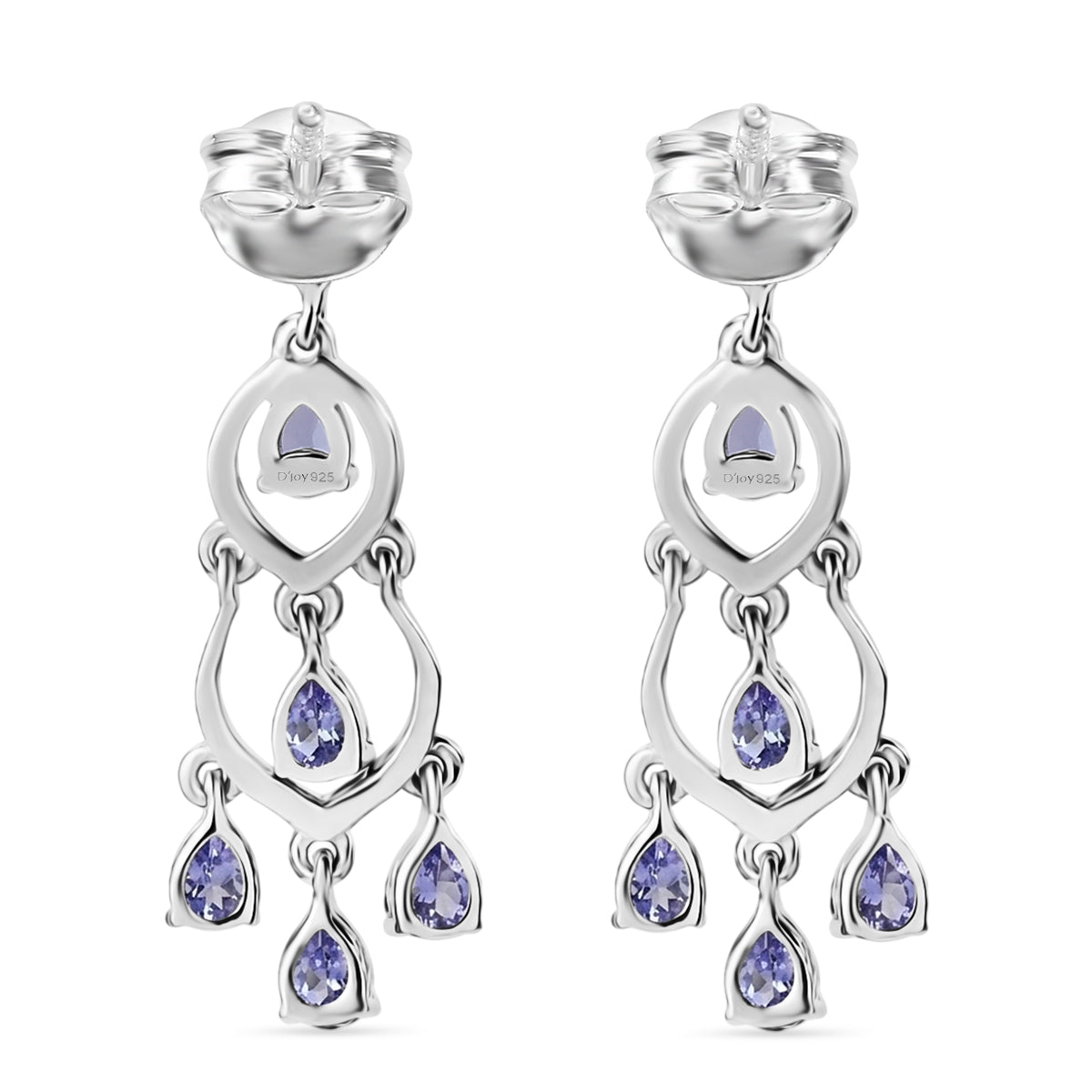 D'Joy - Tanzanite Dangling Earring with Push Back in Rhodium Overlay Sterling Silver 2.04 Ct. 8574437 5