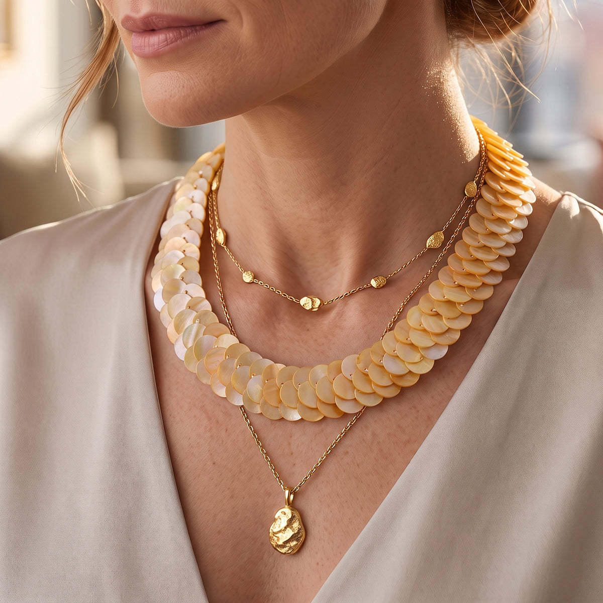 Tucson Buy- Golden South Sea  Mother Of Pearl Necklace (Size - 20) with T-Bar Clasp 8574439 3
