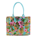 Set of 2 Bahamas Printed Tote Bag with Matching Coin Pouch - Green & Pink_8574463