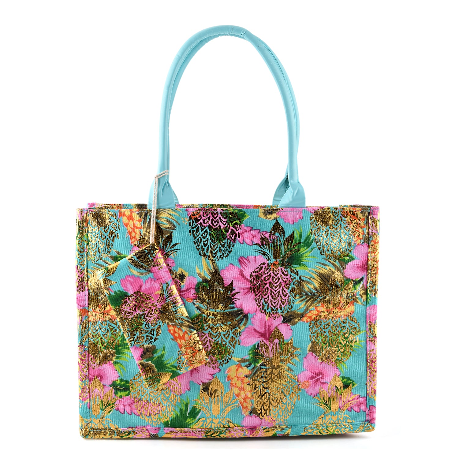 Set of 2 Bahamas Printed Tote Bag with Matching Coin Pouch - Green &amp; Pink 8574463 0