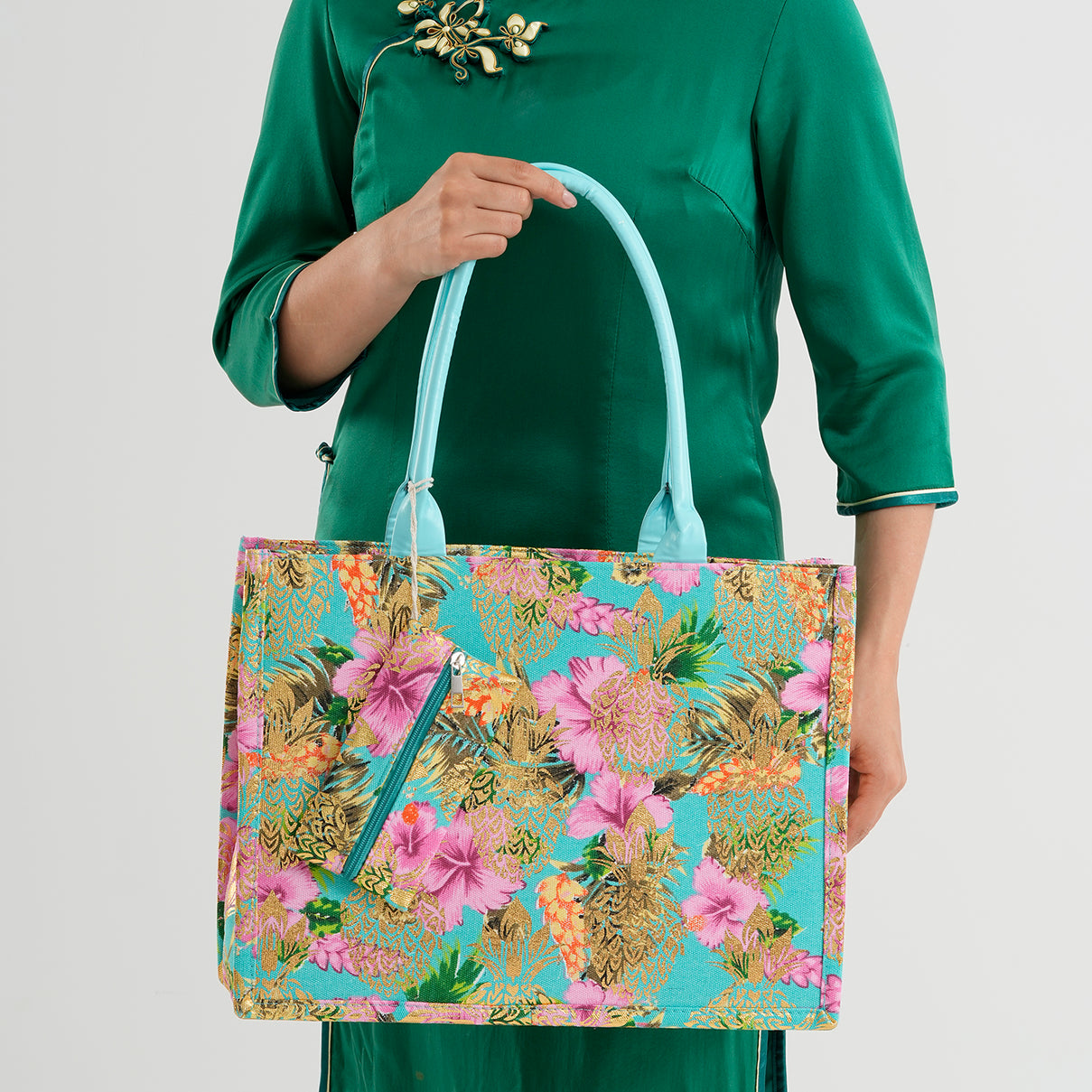 Set of 2 Bahamas Printed Tote Bag with Matching Coin Pouch - Green &amp; Pink 8574463 3