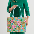 Set of 2 Bahamas Printed Tote Bag with Matching Coin Pouch - Green & Pink_8574463_3