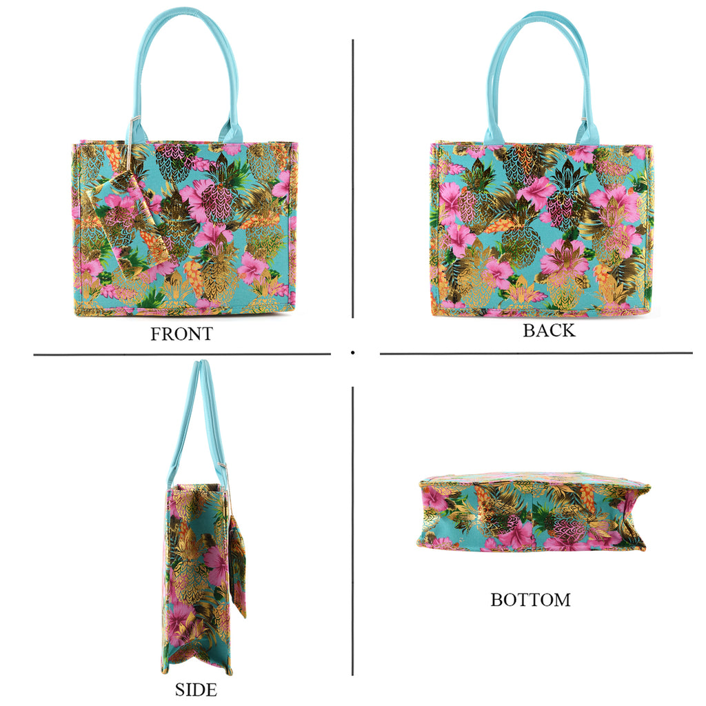 Set of 2 Bahamas Printed Tote Bag with Matching Coin Pouch - Green & Pink_8574463_4