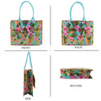 Set of 2 Bahamas Printed Tote Bag with Matching Coin Pouch - Green & Pink_8574463_4