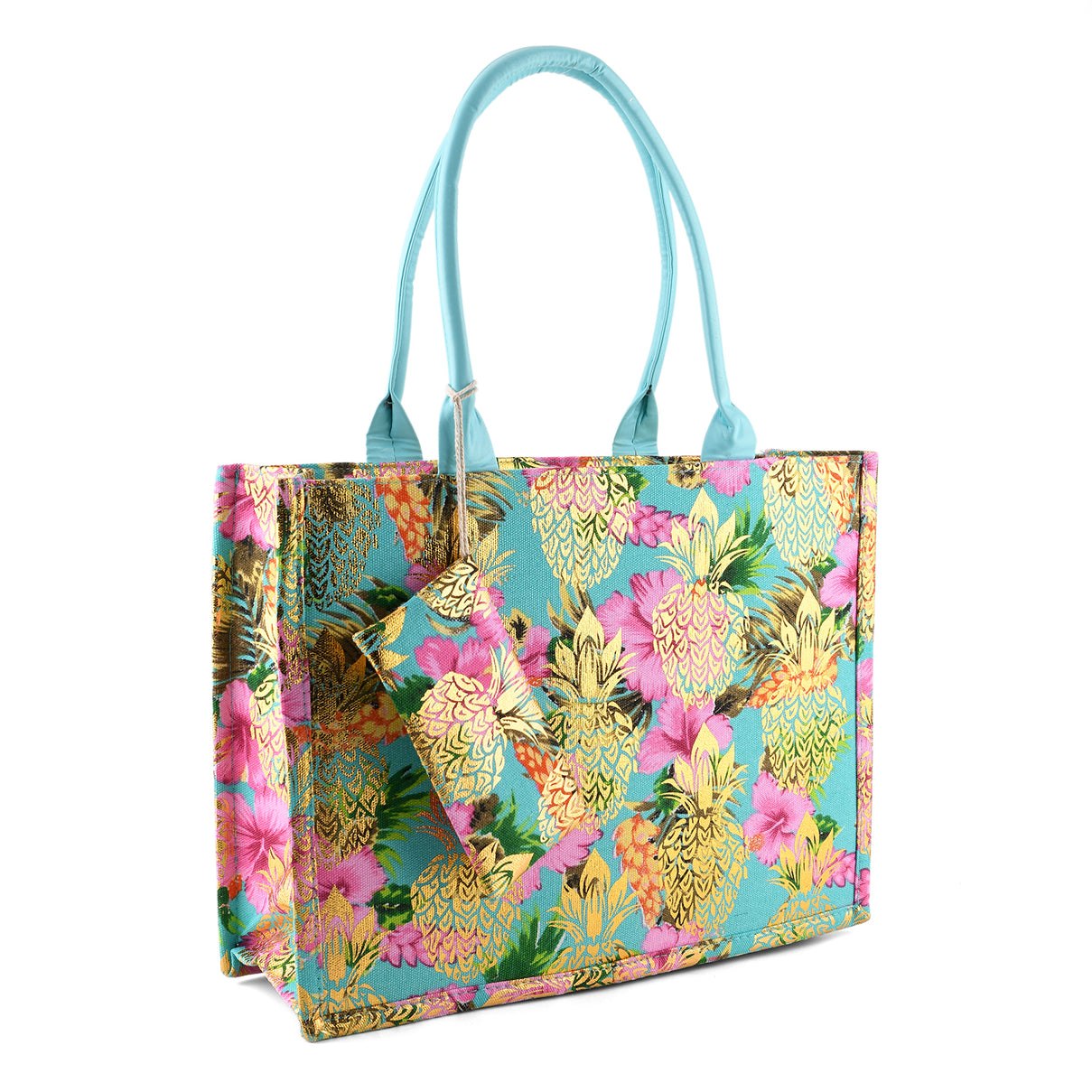 Set of 2 Bahamas Printed Tote Bag with Matching Coin Pouch - Green &amp; Pink 8574463 6