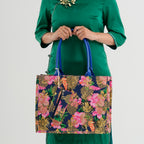 Set of 2 Bahamas Pink Flower Printed Tote Bag with Matching Coin Pouch - Navy_8574464_3