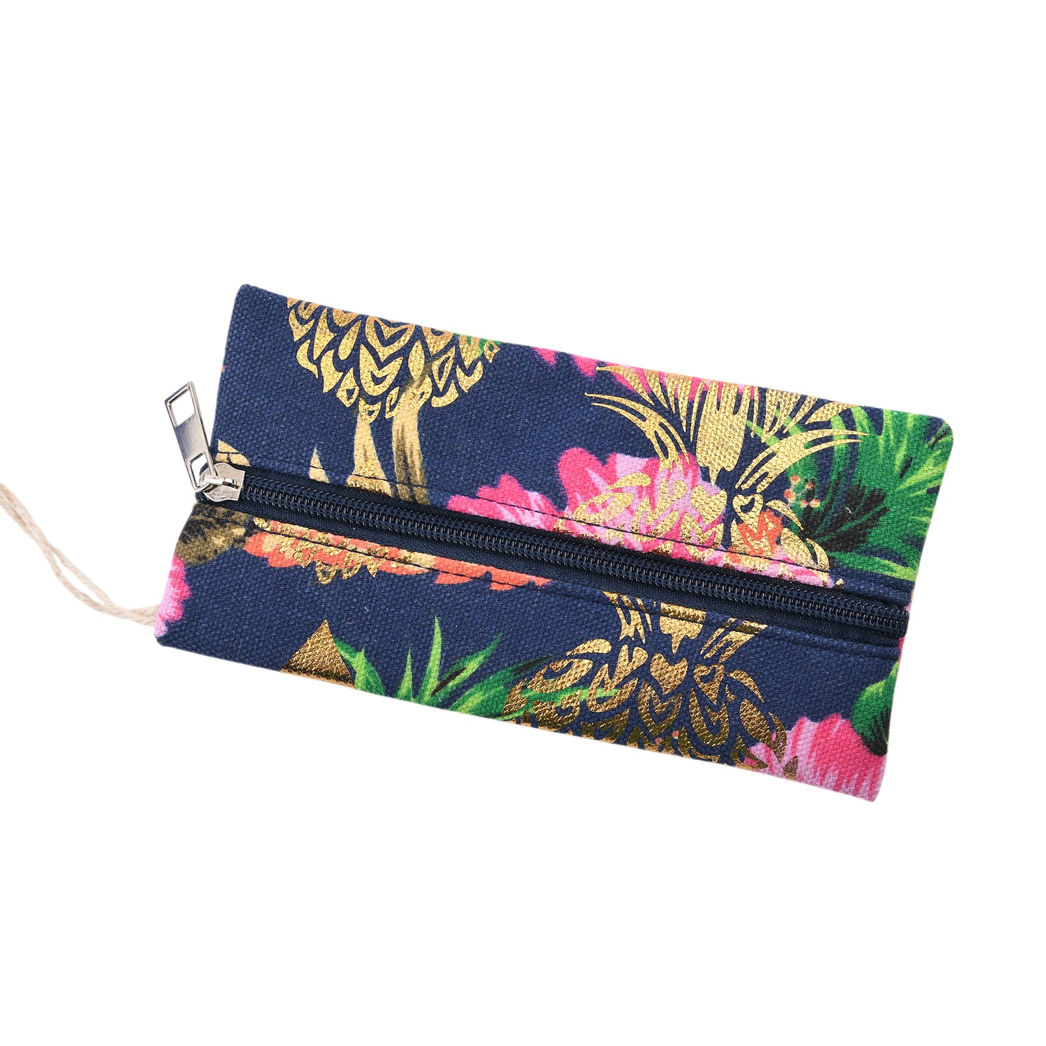 Set of 2 Bahamas Pink Flower Printed Tote Bag with Matching Coin Pouch - Navy V32514471 8