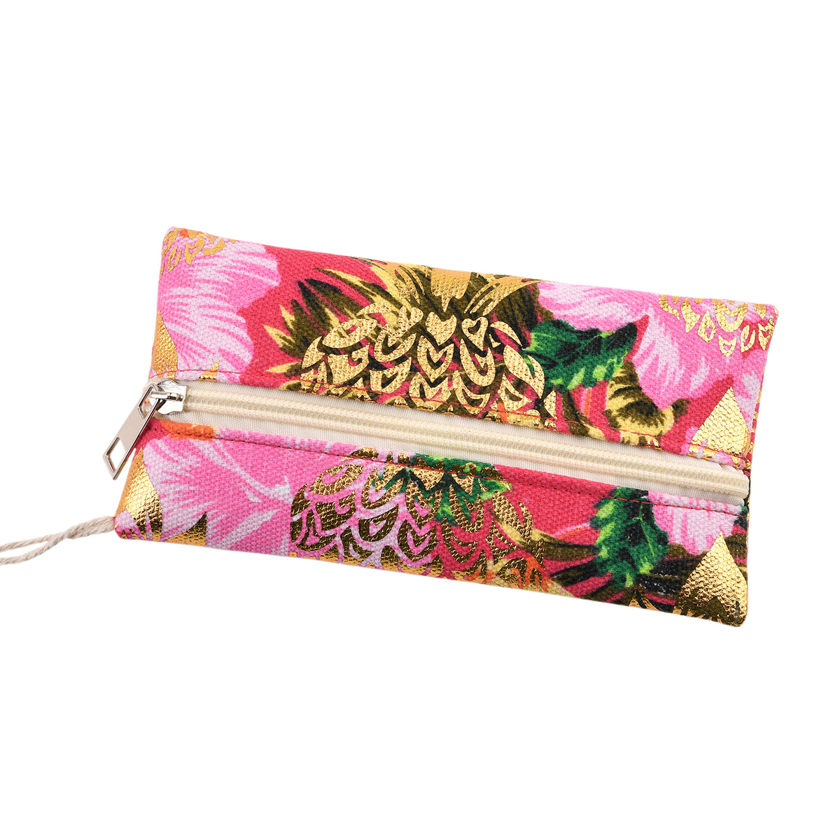 Set of 2 Bahamas Pink Flower Printed Tote Bag with Matching Coin Pouch - Red V32513180 8