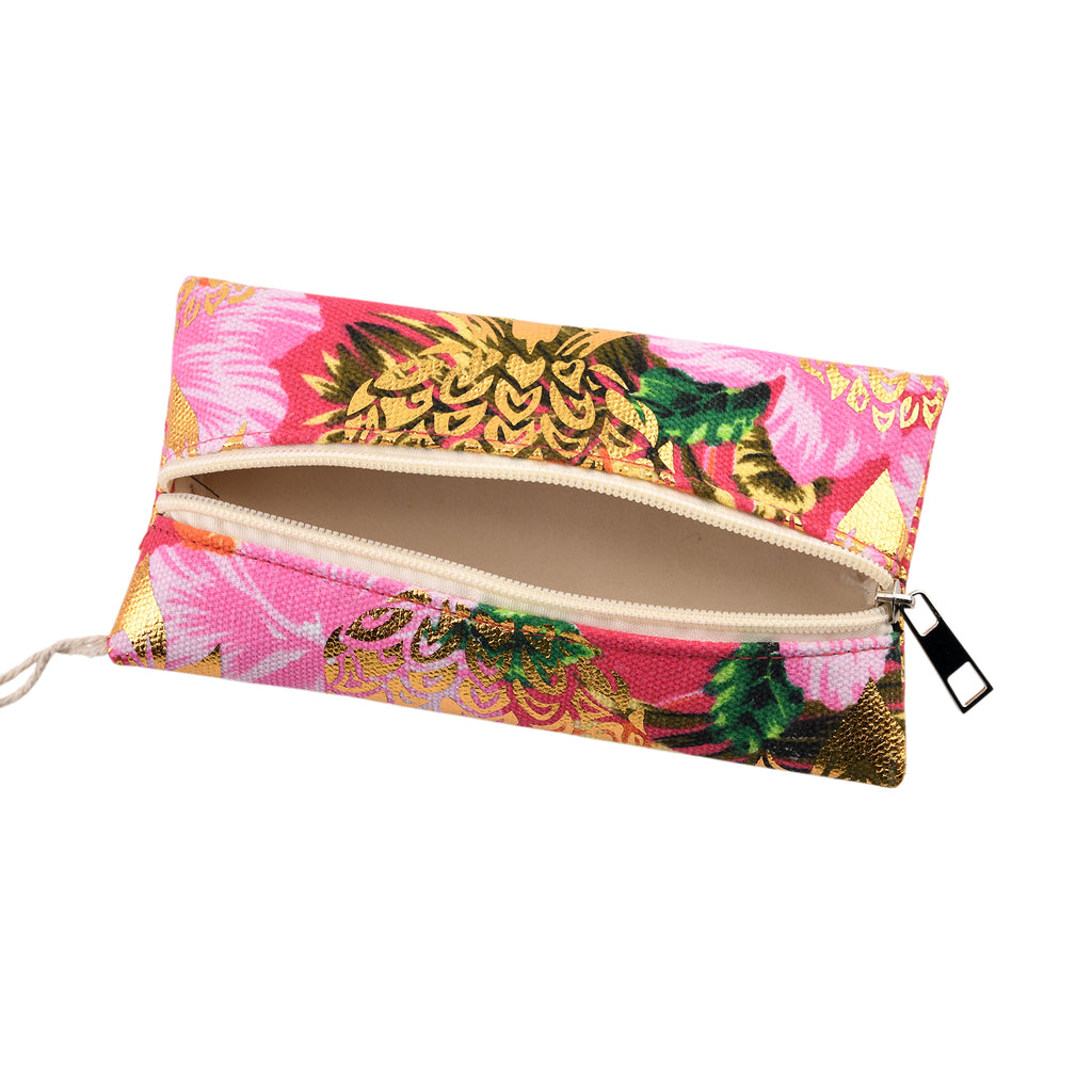 Set of 2 Bahamas Pink Flower Printed Tote Bag with Matching Coin Pouch - Red_8574465_9