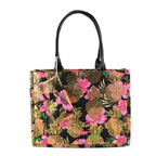Set of 2 Bahamas Pink Flower Printed Tote Bag with Matching Coin Pouch - Black_8574466