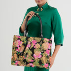 Set of 2 Bahamas Pink Flower Printed Tote Bag with Matching Coin Pouch - Black_8574466_3