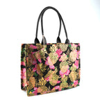 Set of 2 Bahamas Pink Flower Printed Tote Bag with Matching Coin Pouch - Black_8574466_6