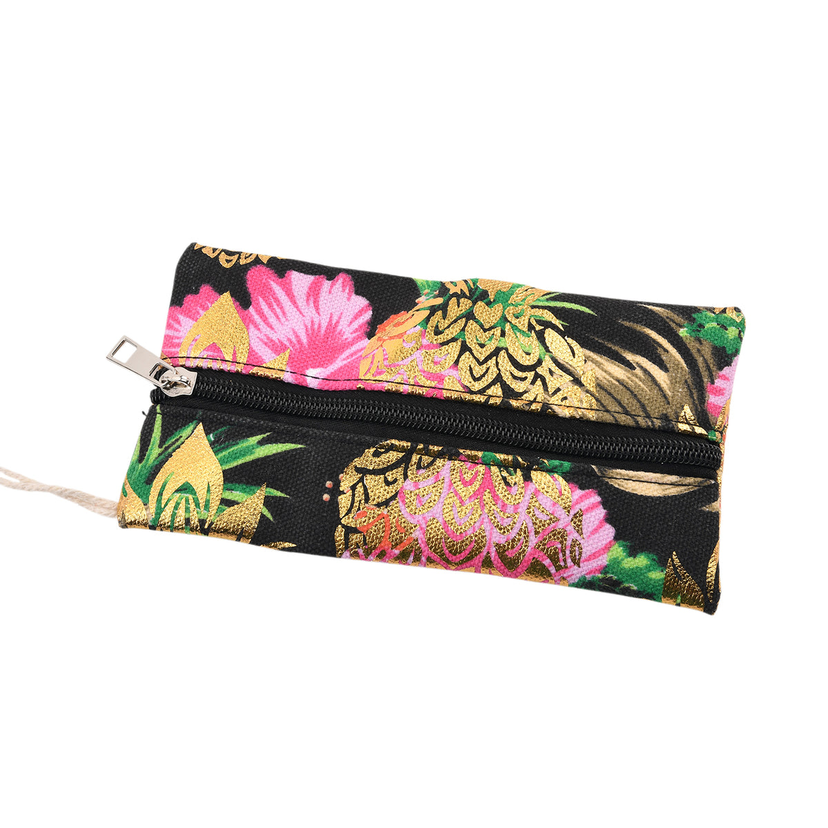 Set of 2 Bahamas Pink Flower Printed Tote Bag with Matching Coin Pouch - Black V32513181 8