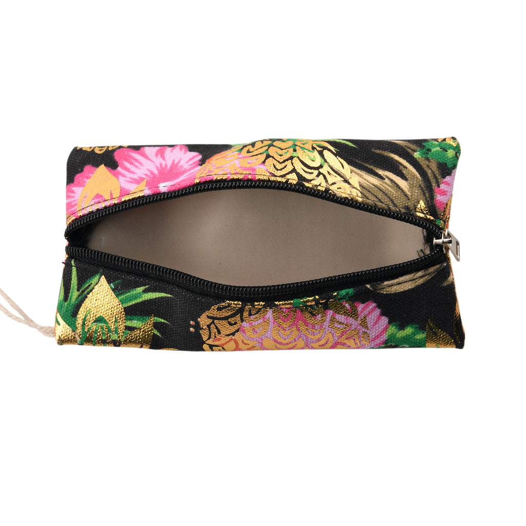 Set of 2 Bahamas Pink Flower Printed Tote Bag with Matching Coin Pouch - Black_8574466_9